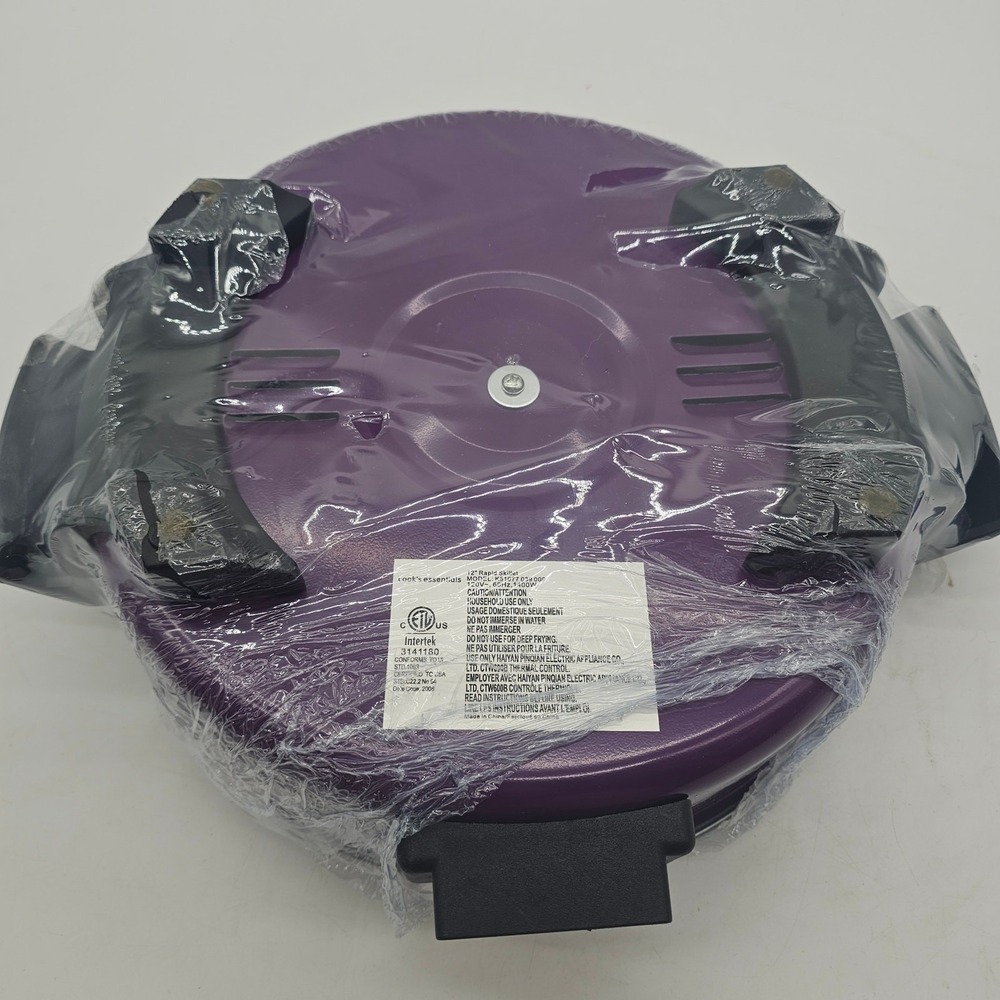New Cook's Essentials 12" Non-Stick Rapid Electric Skillet with Lid - Purple
